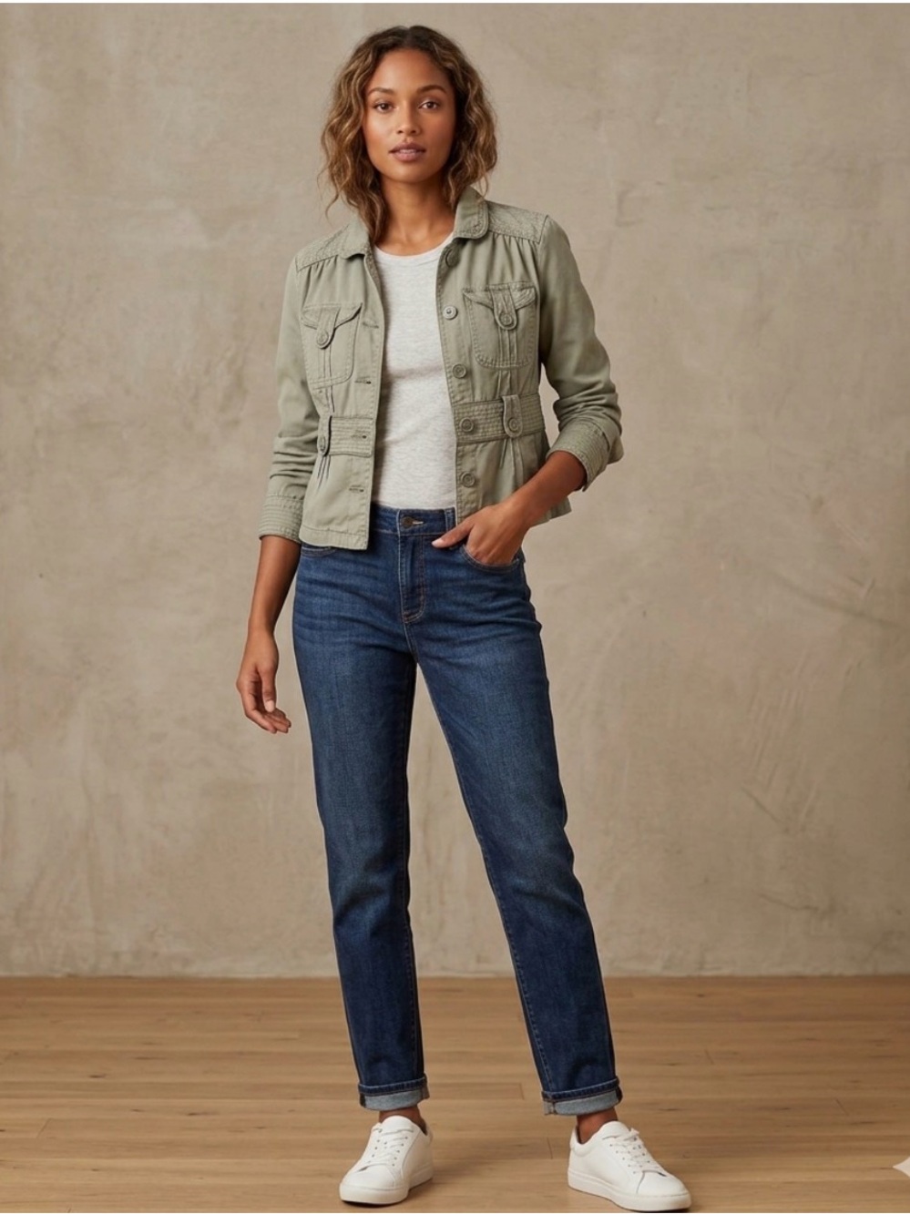 Women's Light grayish Olive Green Military style Jacket, Sz S